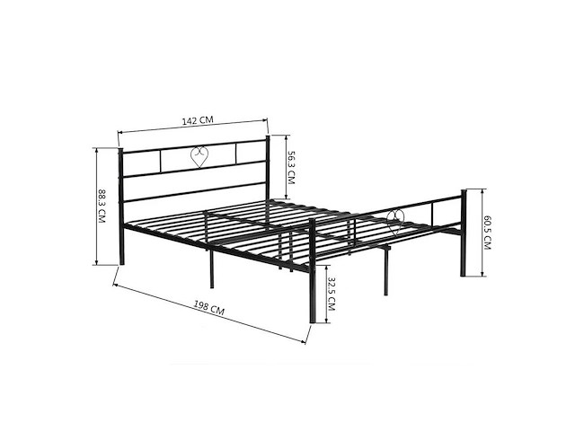 Zwart metalen buisbed - 140 x 190 cm - afbeelding 4 van  5