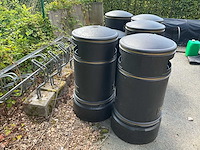 Zwarte plastic vuilbakken met metalen binnenbak (5x) - afbeelding 5 van  7