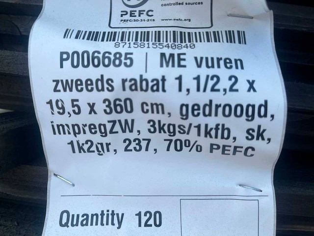 Zweeds rabat 3600x195x11/22mm (120x) (nieuw) - afbeelding 1 van  1